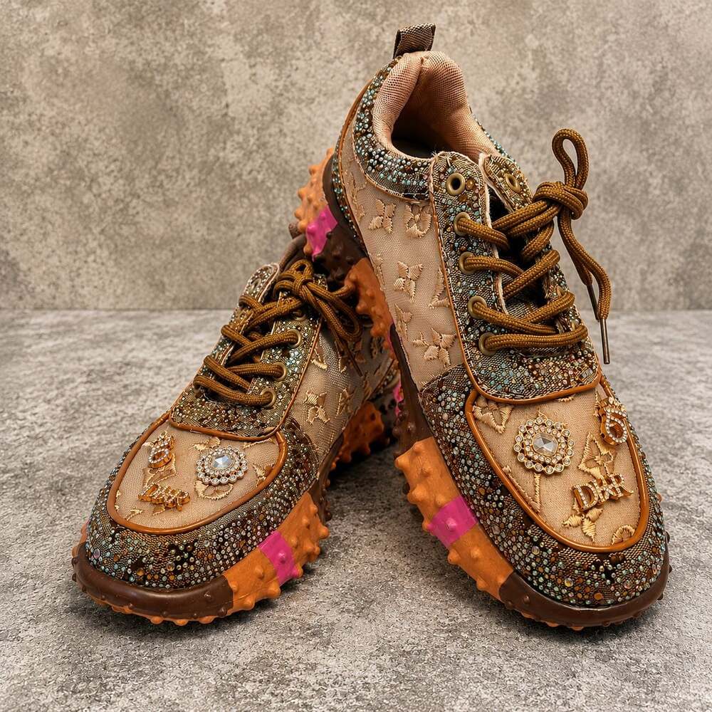 NEW Women's Embellished Rhinestone Chunky Platform Luxurious Sneakers US 10.5 EU